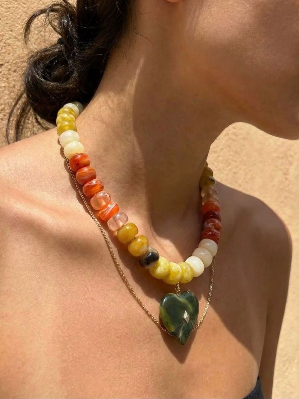 Multicolor Beaded Heart Pendant Necklace